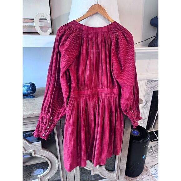 Ulla Johnson Rory Metallic Cotton Long Sleeve Mini Dress Ruby Red Size 4 - Picture 8 of 13